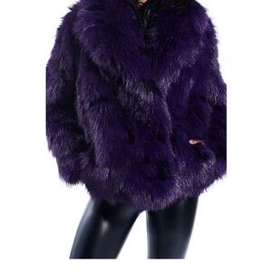 Azalea Wang deep purple faux fur coat